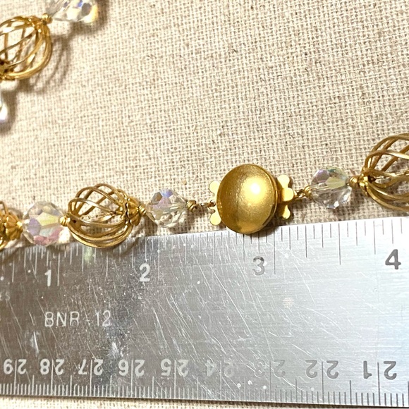 Vintage Crystal Gold Plated Beads Necklace Aurora Borealis Faceted Crystal Bead - Picture 7 of 12